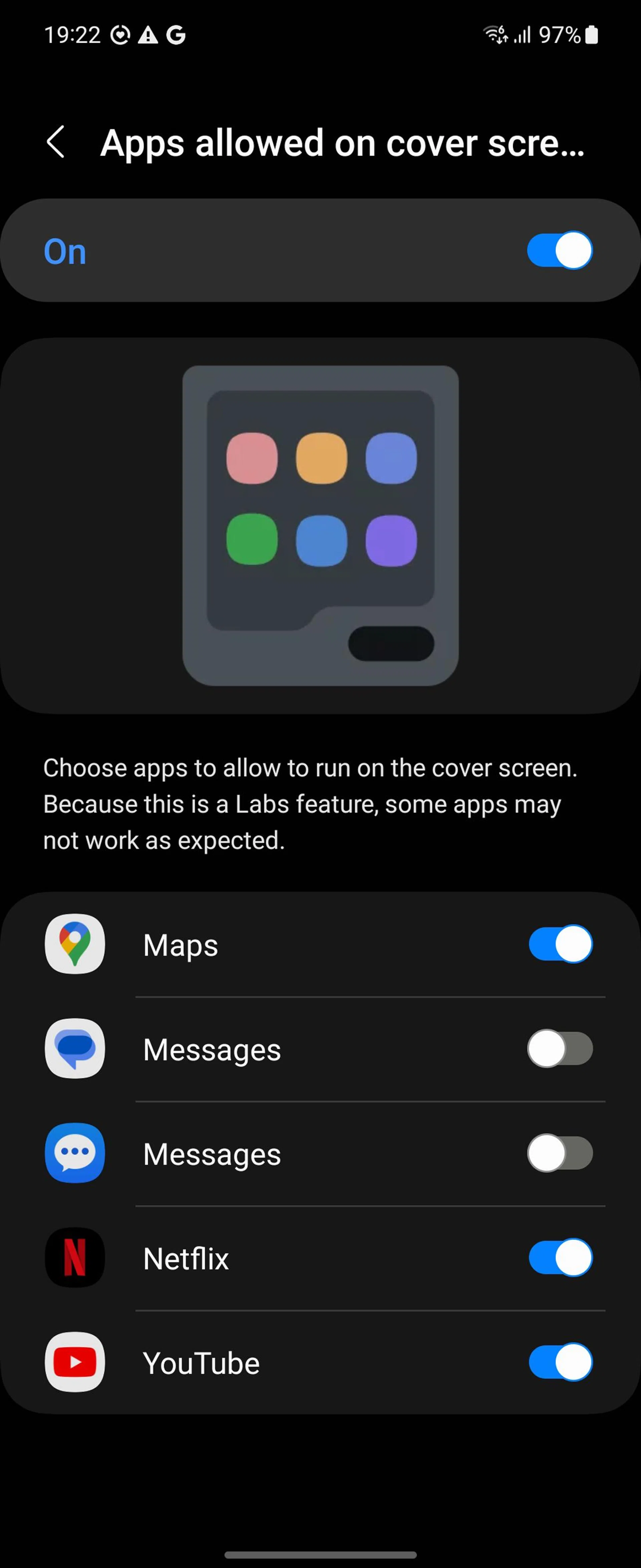 Enabling third-party app widgets is a function inside the foldable phone's Settings, under Samsung Labs.