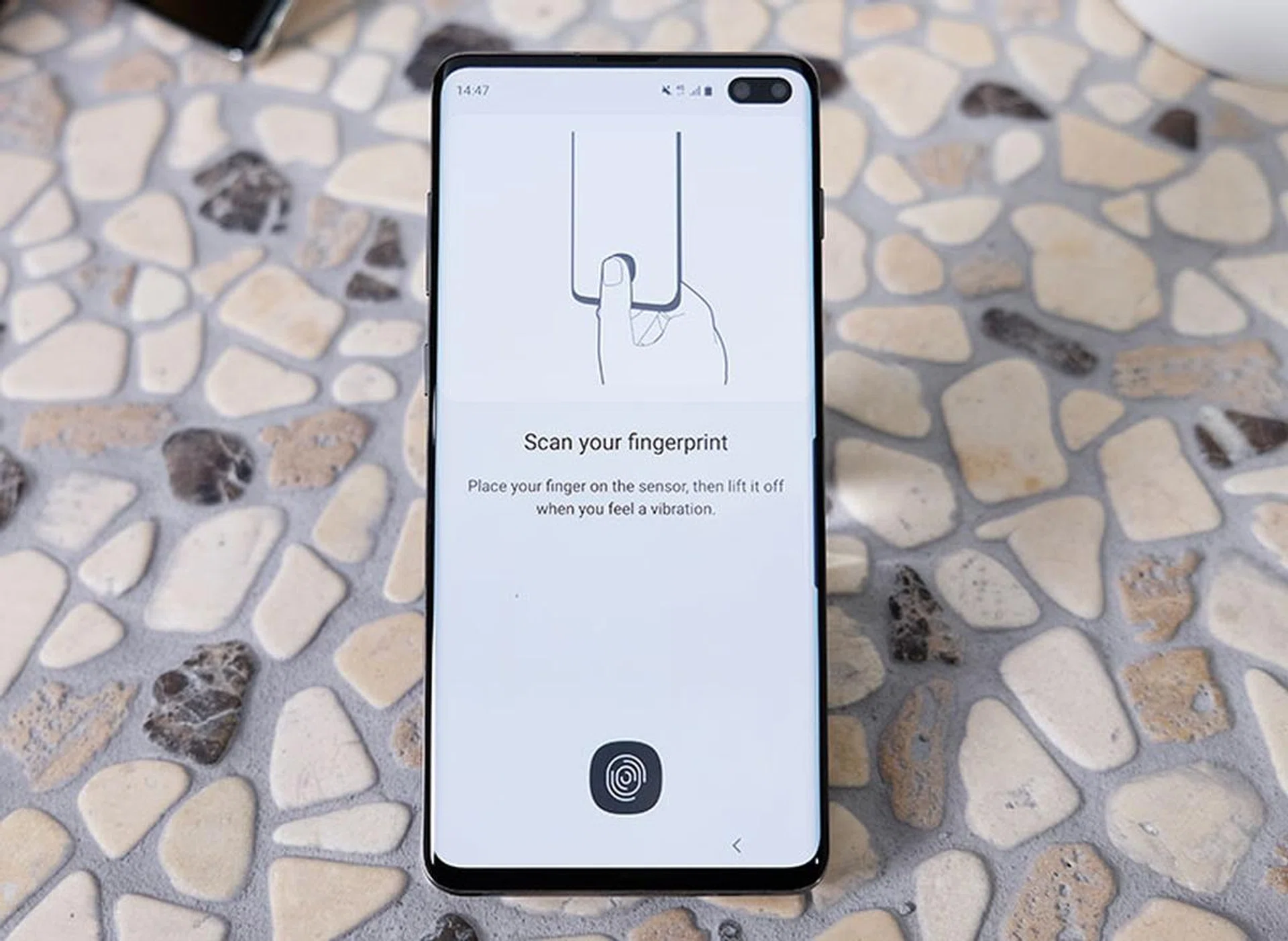 Pictured here is the Galaxy S10+, which also features the Ultrasonic fingerprint sensor.