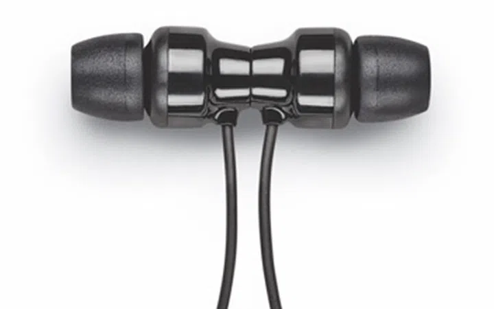 The back of the earbuds will stick to each other thanks to magnets in each one.