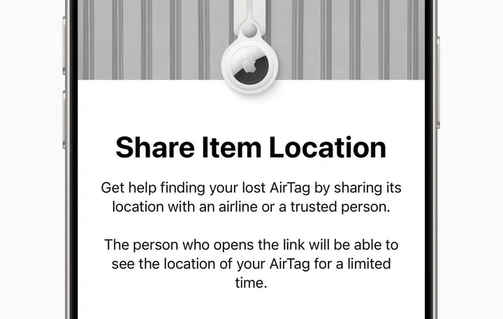 Find My will soon let you share the location of items with other users like airlines. Photo: Apple