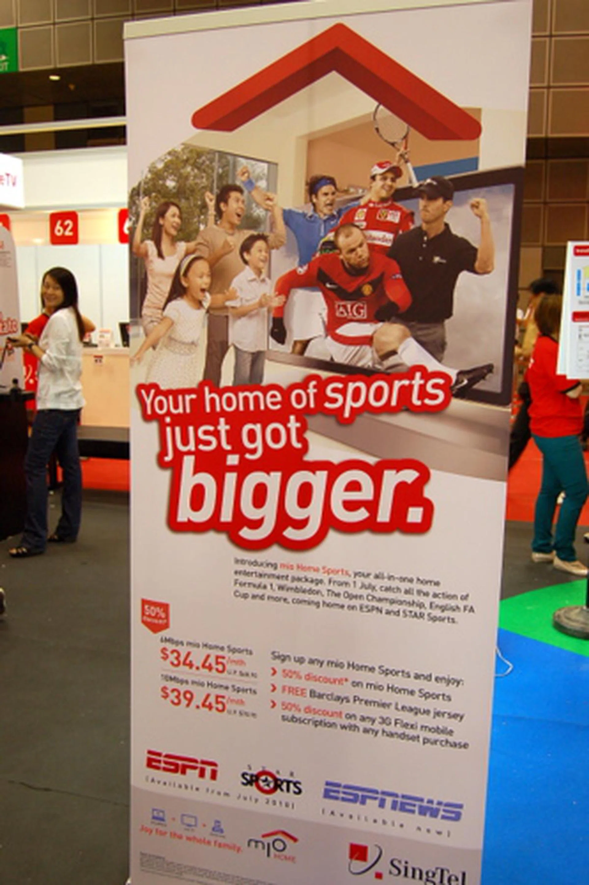 Sports fans: get a mio Home package for 6Mbps at $34.45 a month or 10Mbps at $39.45 a month. These are half-off discounts. If you sign a 3G Flexi mobile plan, you get 50% off that as well.