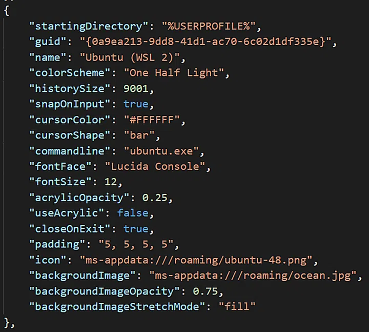 JSON profile object (Image source: Microsoft)
