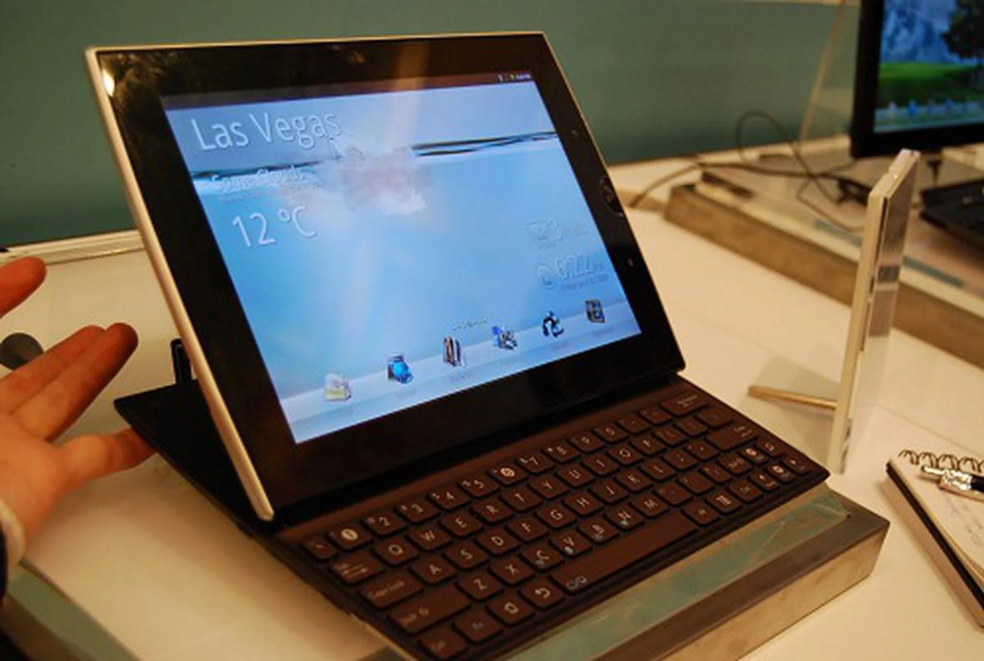 And here she is in the horizontal layout and the keyboard slid out. It's practically a lightweight netbook.