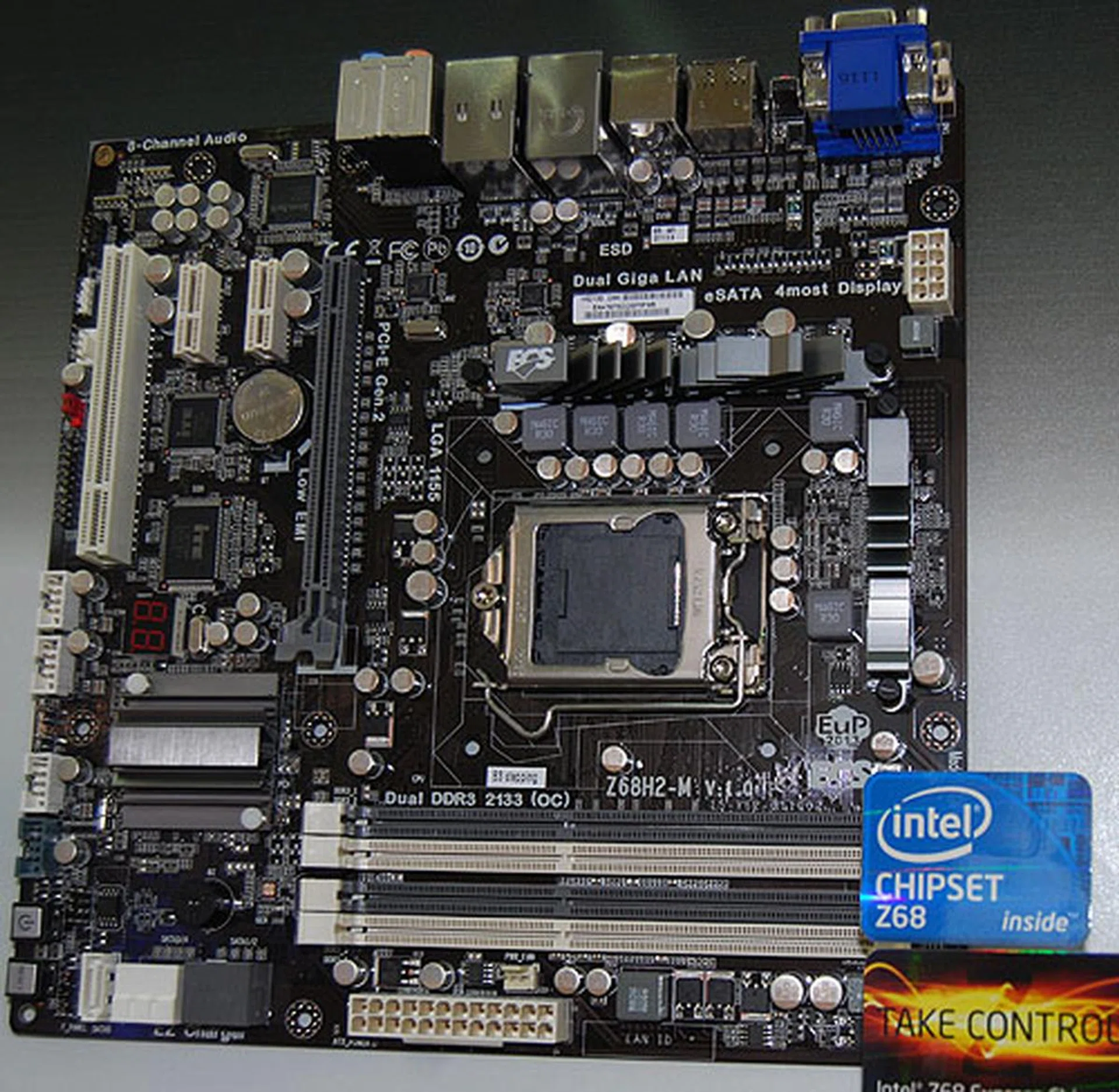 The ECS Z68H2-M is a microATX board based on the Z68 chipset, with one PCIe 2.0 x16 slot and two PCIe x1 slots. 