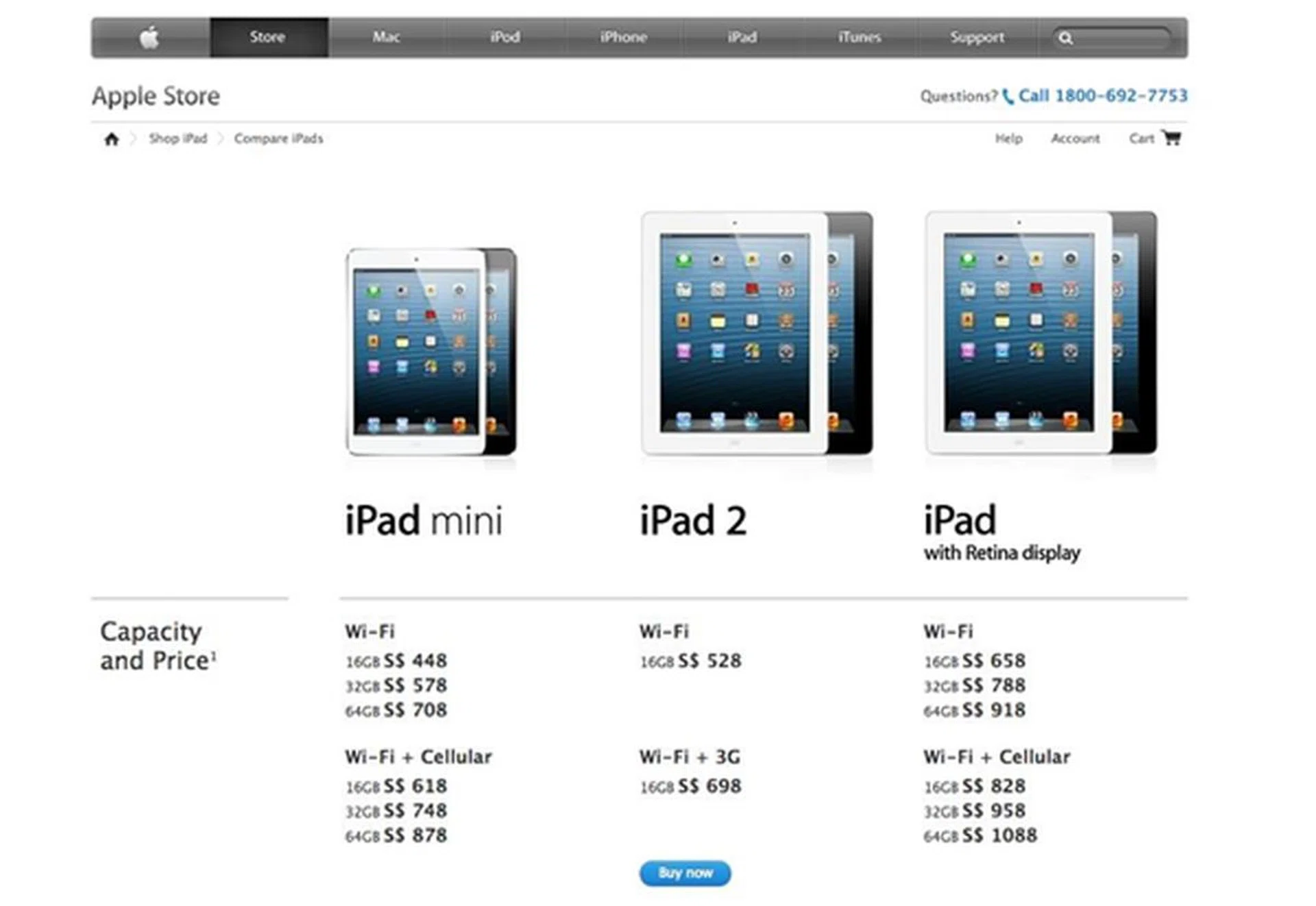 The Singapore Apple Store has just been updated with the prices of the new iPad with Retina display and iPad Mini.