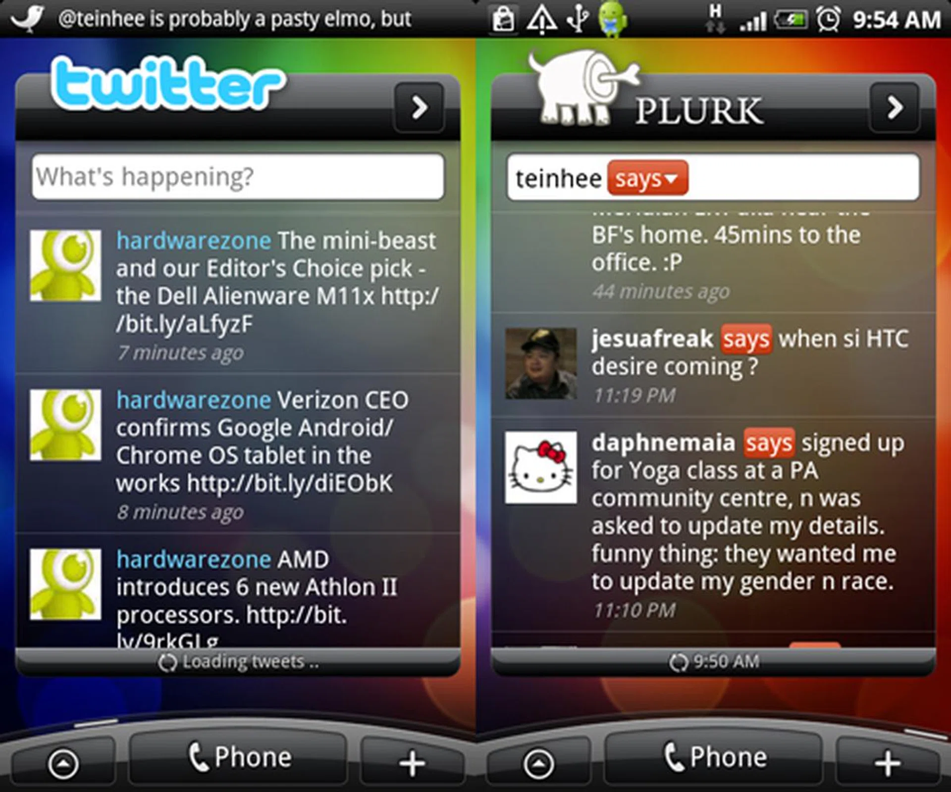 As such, you can opt to include the Twitter (HTC Peep) or Plurk widget.