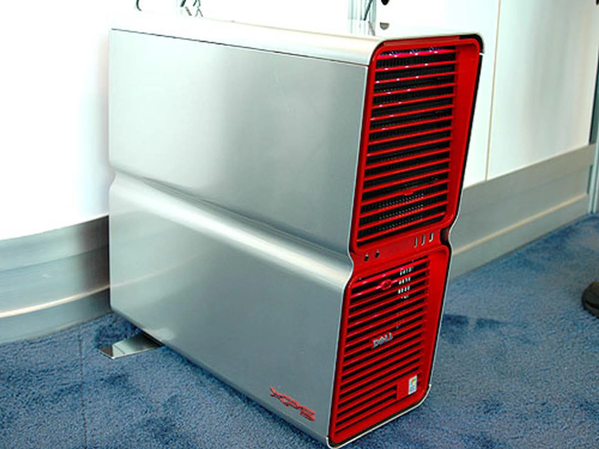 The Dell XPS Special Edition Formula Red Gaming desktop. It comes with dual NVIDIA SLI graphics, AGEIA PhysX Physics Accelerator and Creative Sound Blaster X-Fi sound card. It uses 2.5mm thick aircraft grade aluminium.