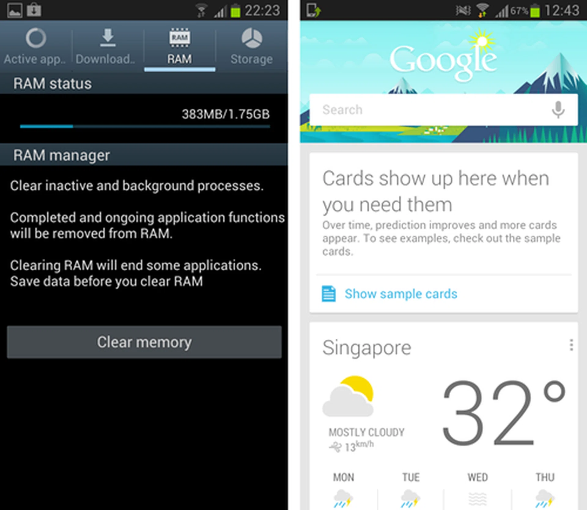 The task manager remains virtually the same (note the higher amount of RAM though). And as mentioned earlier, there's Google Now.