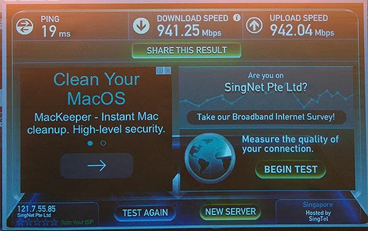 Paired with Singtel's 1Gbps Unlimited Fibre plan, the WRT1200AC achieved these impressive numbers. Just to be clear, the client was connected to the router via Ethernet.