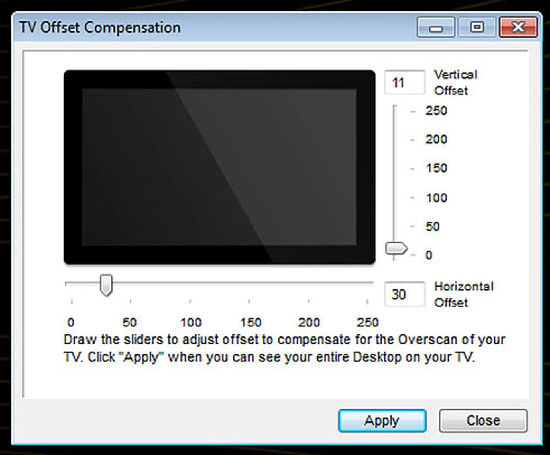 If you've edges of the screen being chopped off, use the TV Offset Compensation setting to shrink the projected screen to fit your TV.