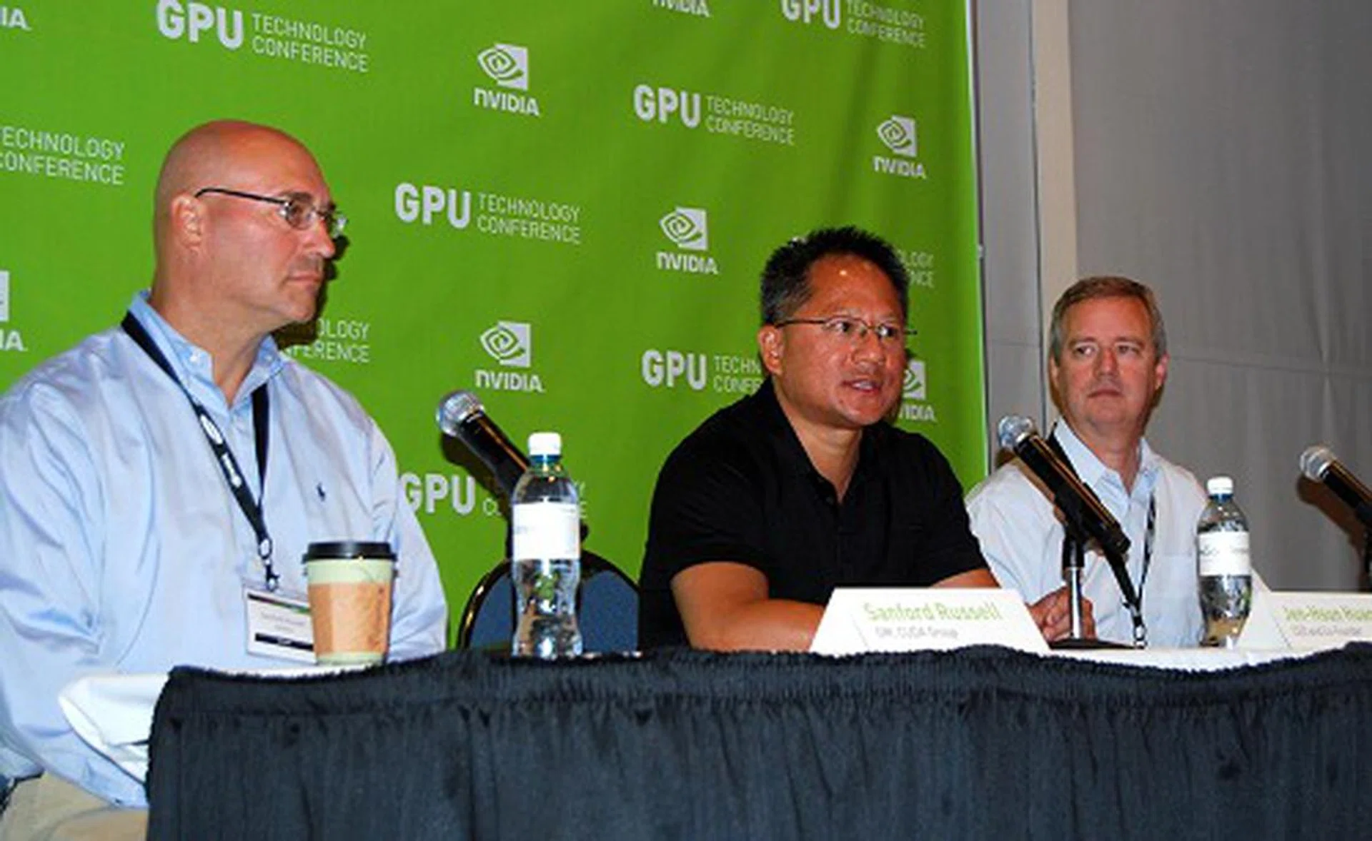 Jen-Hsun leads a media roundtable conversation like no other and in this session, he's flanked by Sanford Russel, GM for CUDA group and on the right is Andy Keane, GM of Tesla Business Division and GPU Computing.
