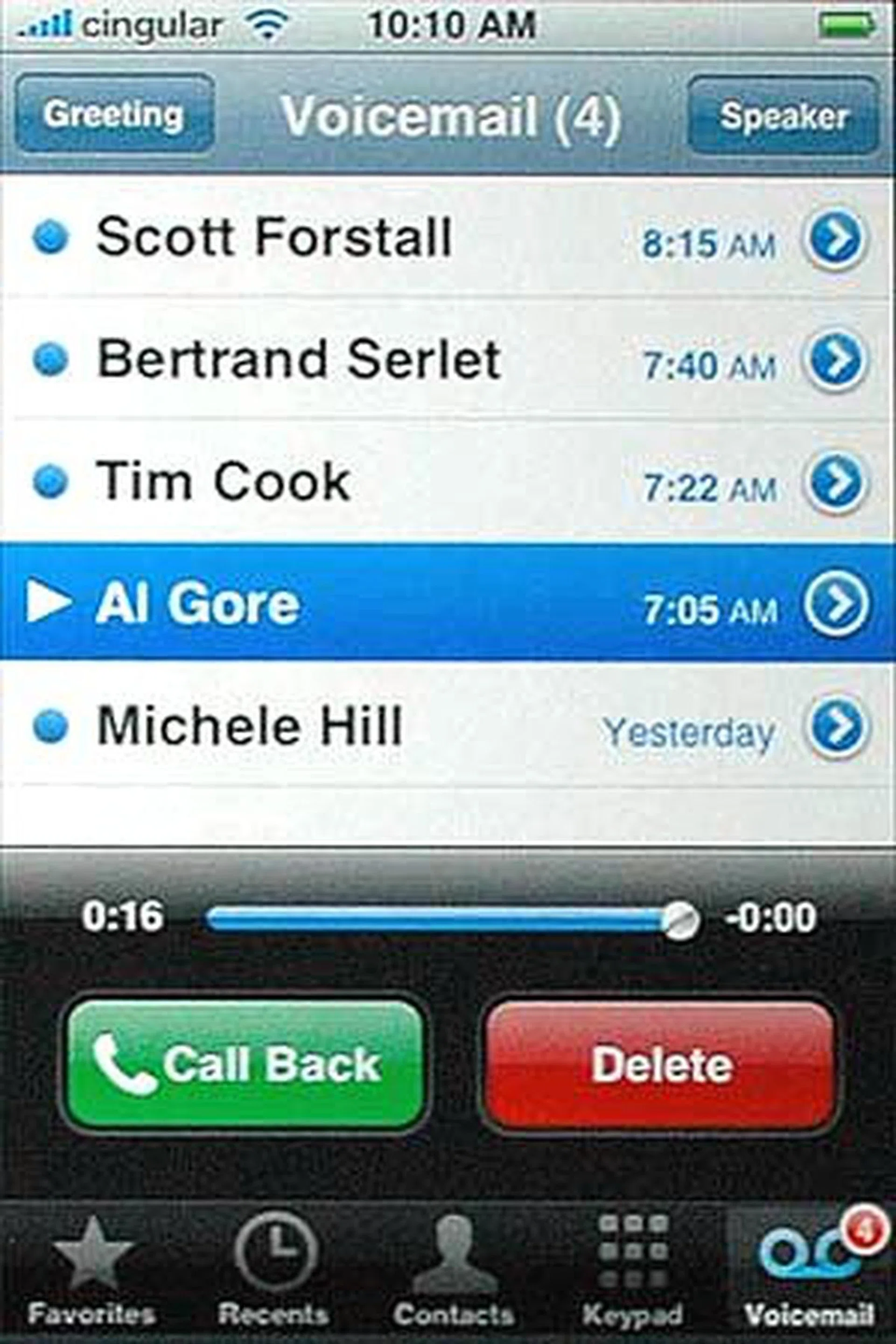 During the demo, the iPhone was able to go straight to a particular voicemail without the need to listen from the start of the list first.