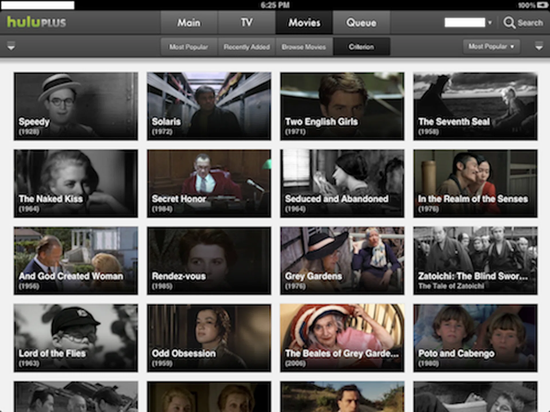 Sentimental movie buffs will love the fact that Hulu Plus comes with the entire Criterion Collection of movies. Yes, we mean The Seventh Seal, Solaris, Lord of the Flies, and so on. Hitchcock fans will probably love this.