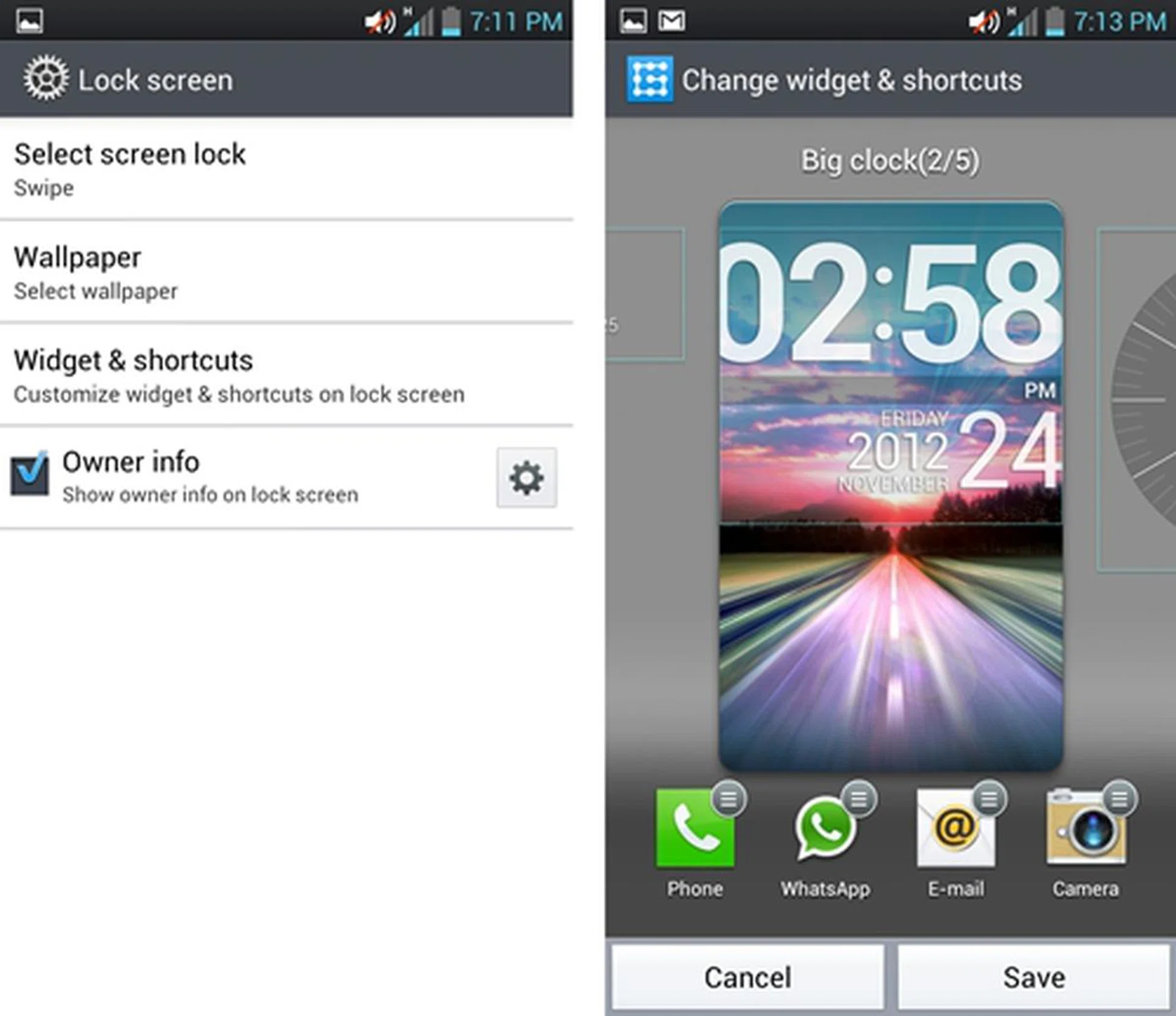 Under Settings > Lock screen, you can easily customize widgets and app shortcuts on the screen.