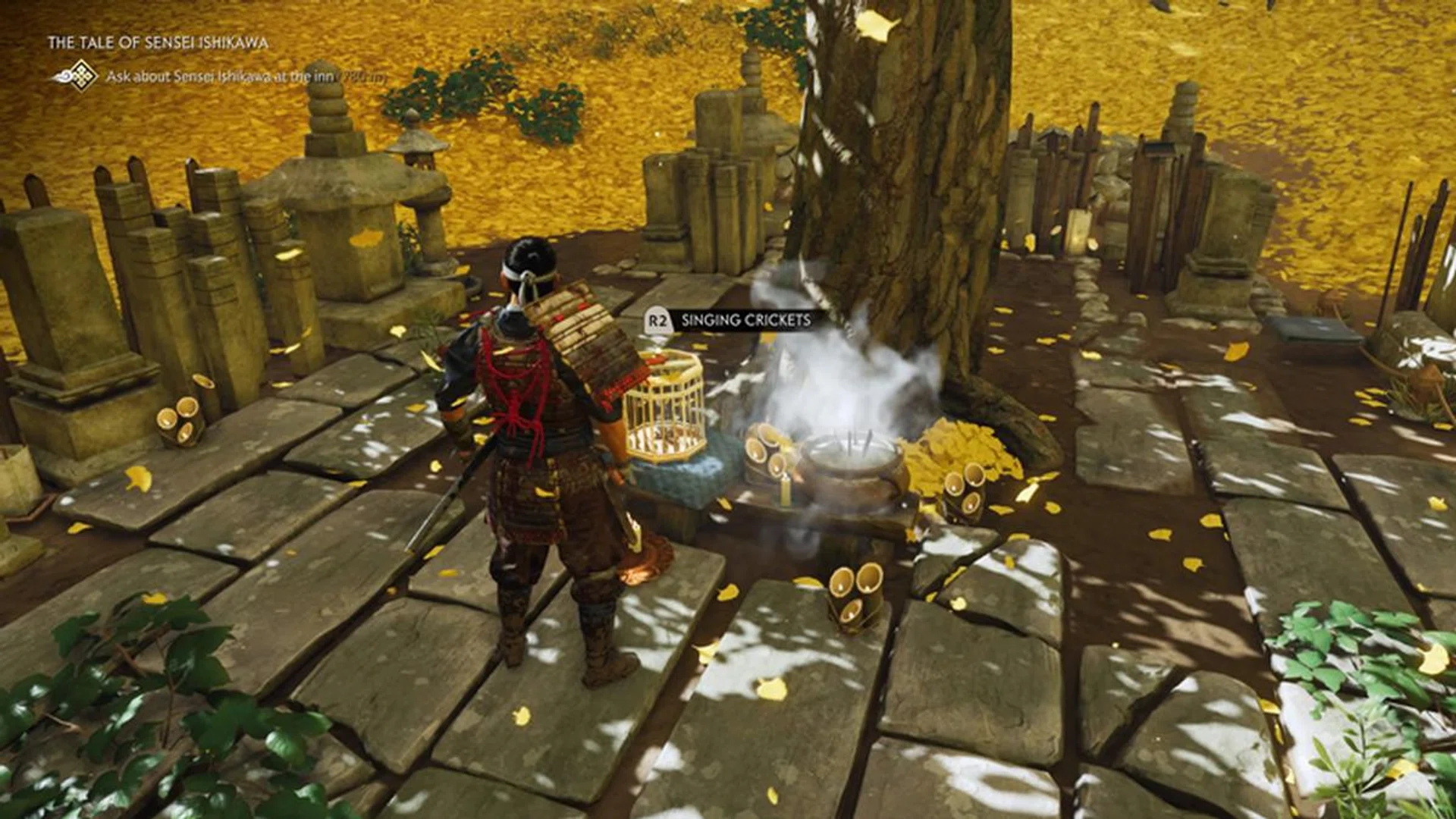 While exploring Tsushima, you'll find loads of collectibles and upgrades in the open-world. Singing crickets for example, give Jin different songs to play on his flute. Playing different songs on your flute can change in-game weather in a matter of seconds - as long as you have the right tune equipped. 