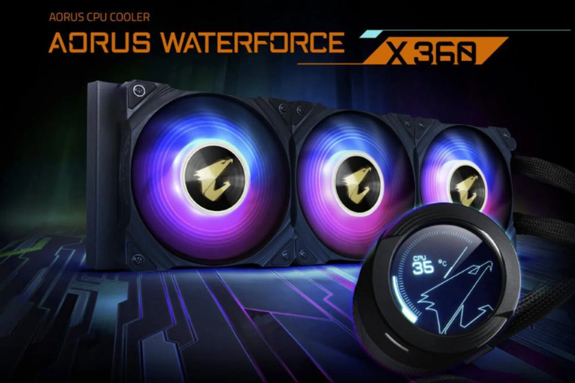 Meet the Aorus Waterforce X 360, an all-in-one liquid cooler with circular LCD Display, RGB Fusion 2.0, and triple 120mm ARGB Fans.