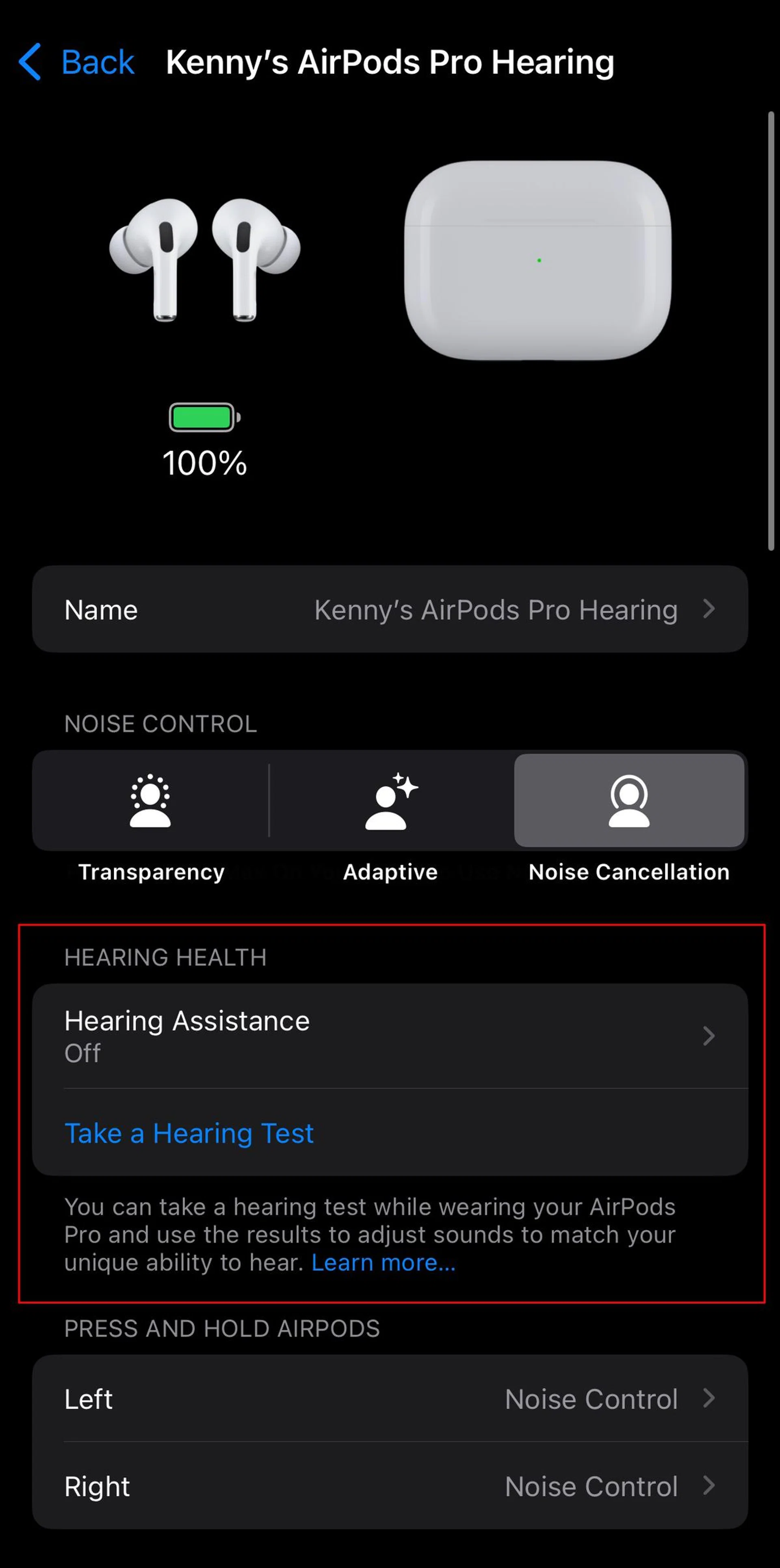 You'll see a new Hearing Health section in your AirPods Pro's menu. Photo: HWZ