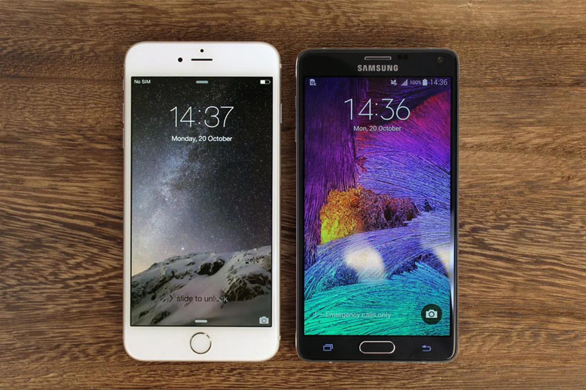 Despite the Note 4's bigger display size, the iPhone 6 Plus is actually a larger device physically.