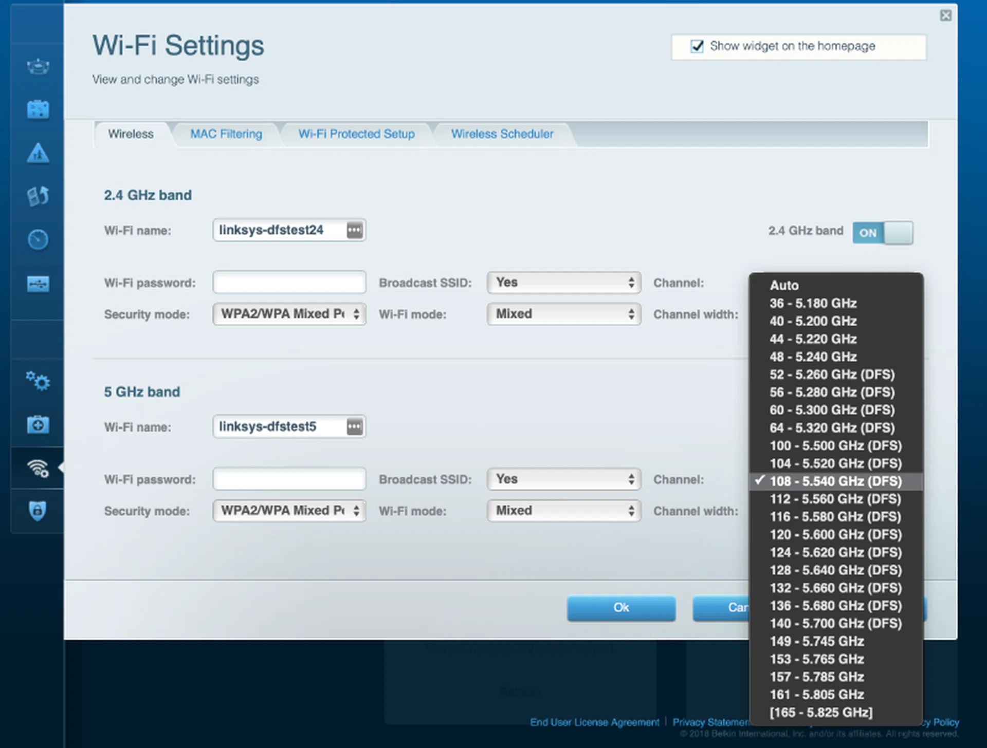 The EA8100 router allows you to use Wi-Fi channels that are normally restricted.