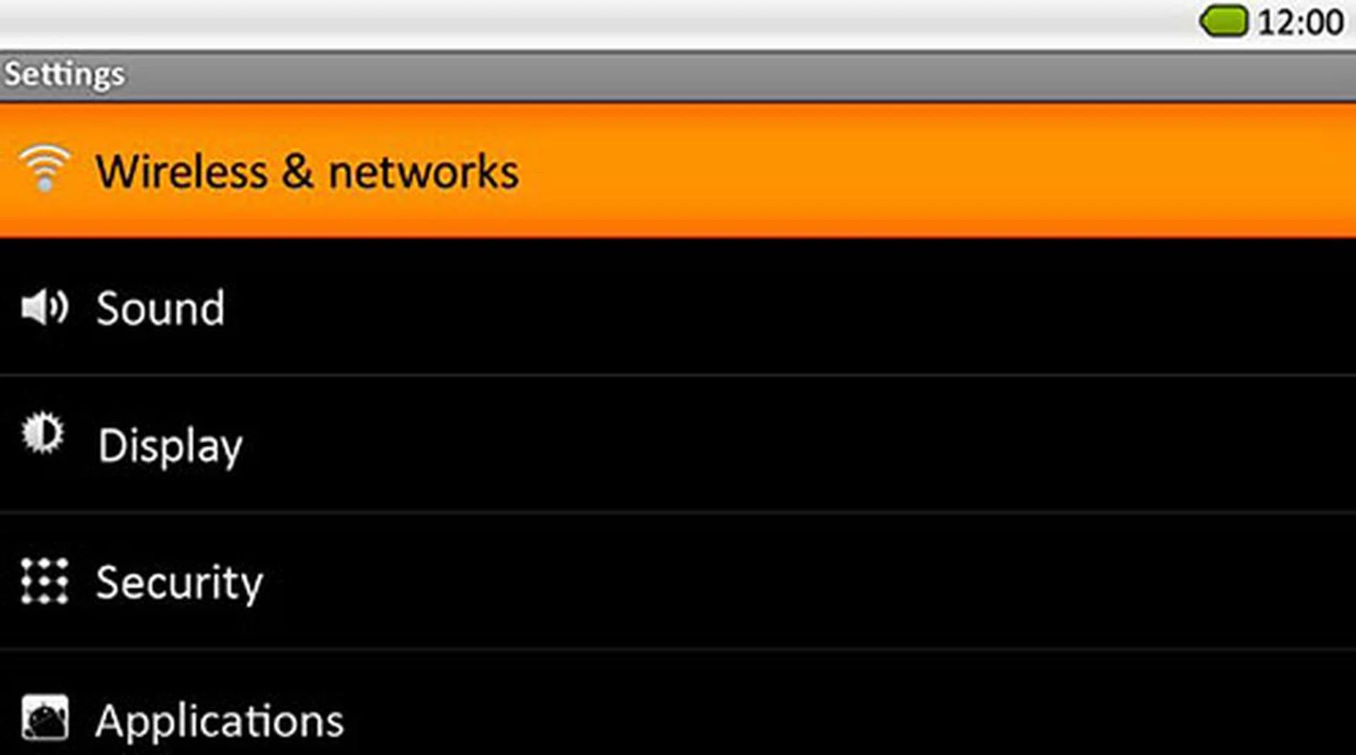 Here are some of the settings available in the Settings app. The BT-100 supports 802.11b/g/n Wi-Fi connectivity.