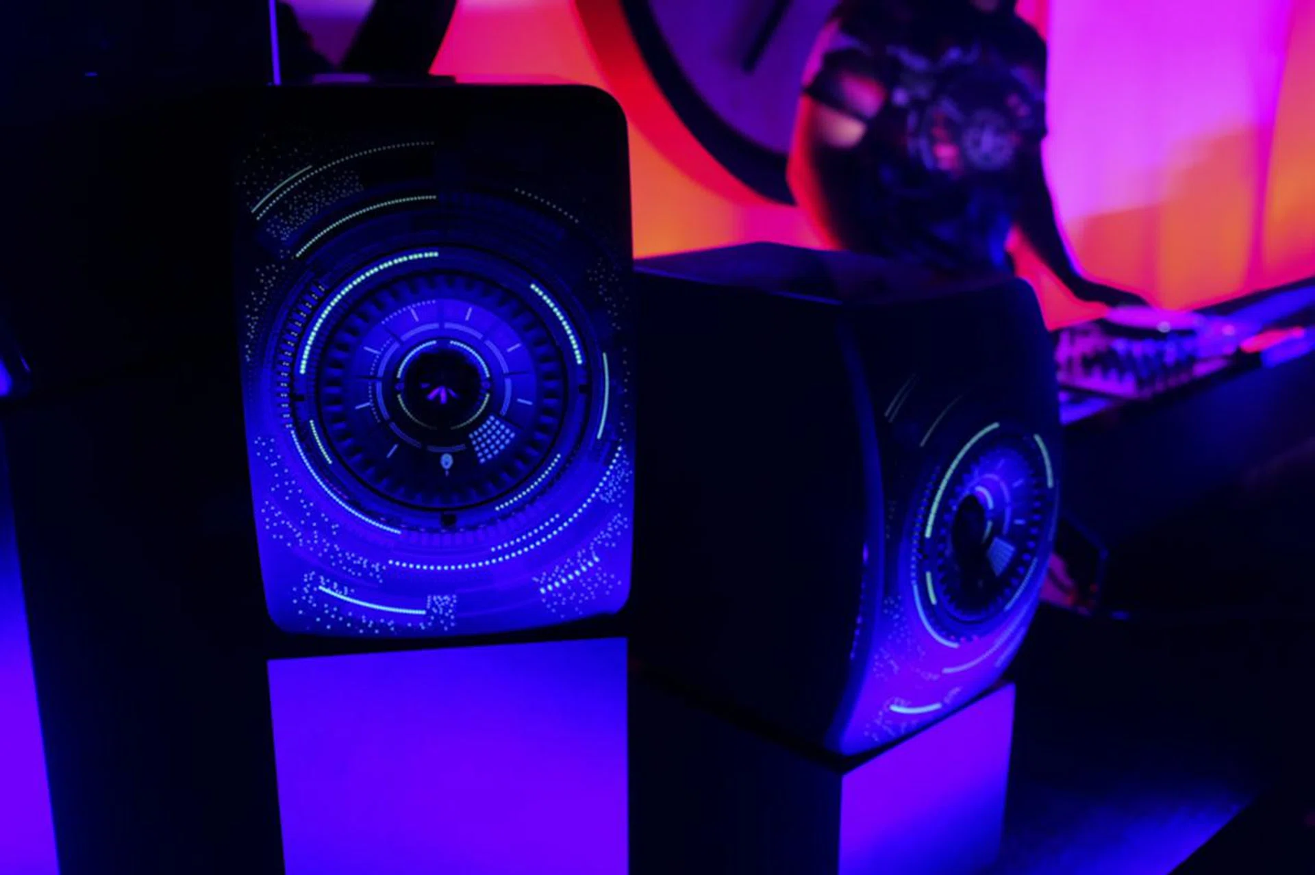 The speakers glow in the dark.