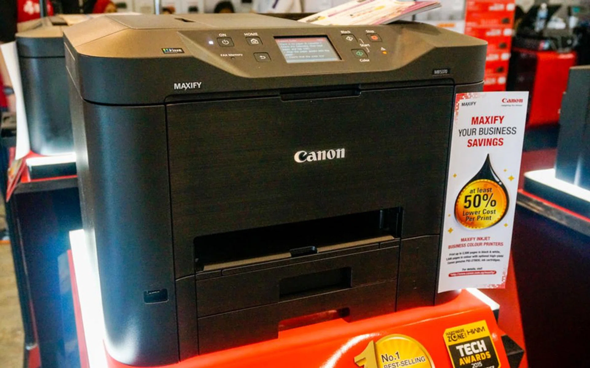 The Maxify MB5370 is a business All-in-one printer that has a 3.0” Touch-screen LCD display, and a 500 sheet high-capacity paper cassette. It supports Print from Email, Scan to Cloud, Scan/Fax to network folder, and Auto Duplex printing. This is going for $399 (usual price $459) and you get a full set of CMYK inks (worth $167), a free trolley, and a Manhattan Fish Market meal voucher worth $51.
