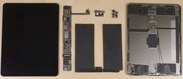 The internals of the Apple iPad Pro (2020). <br>Screenshot taken from iFixit's YouTube video "12.9" iPad Pro 2020 Teardown: What does the LiDAR scanner look like?"