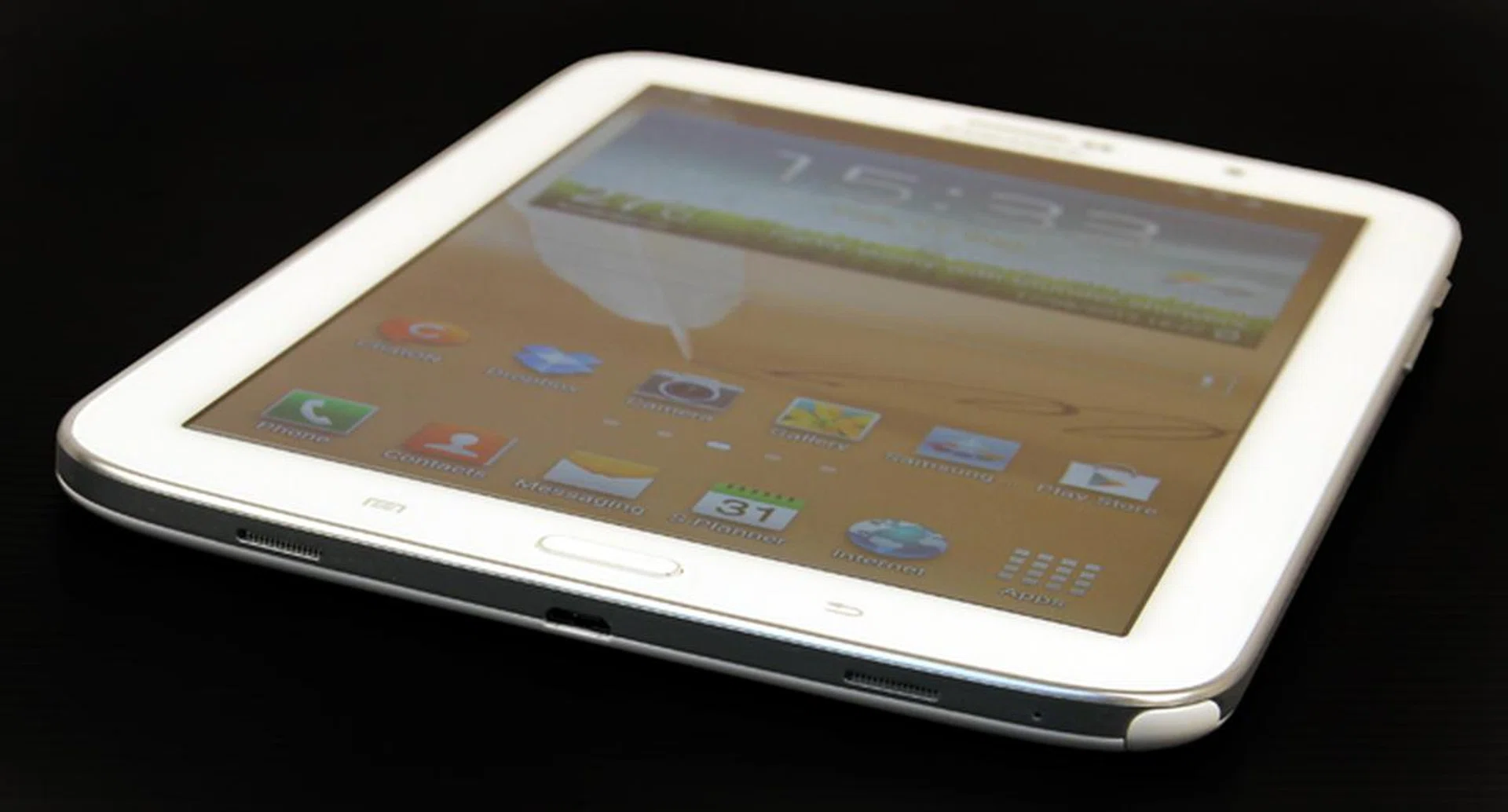 On the bottom of the device you'll find the micro-USB port and dual speakers. The S Pen stylus also slots into the lower-right corner here.