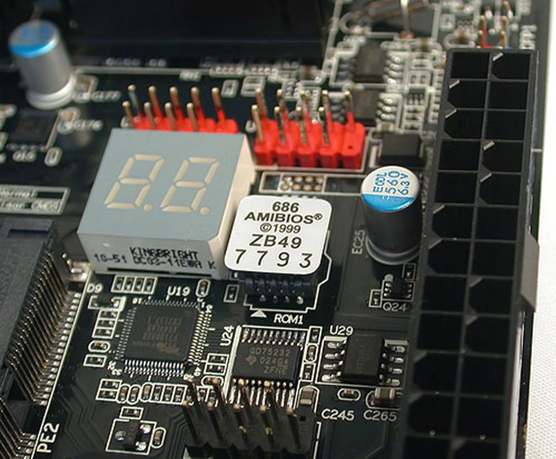 USB 2.0 headers for your casing's front panel, along with a debug LED. 