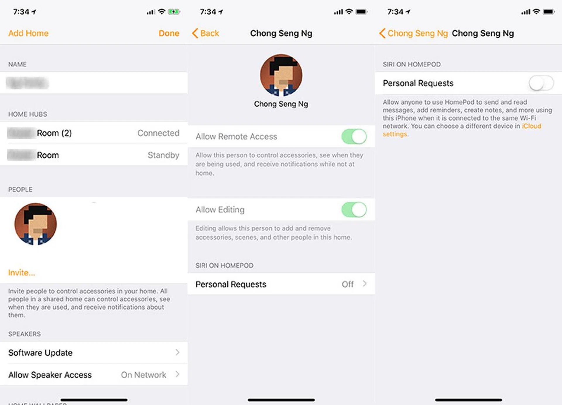 The Personal Requests toggle is separately housed in another page, which you get to by tapping the location icon in the upper-left corner in the Home app. It's a mess, I tell you.