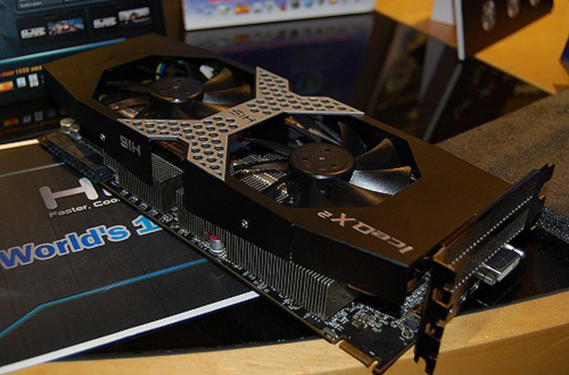 The chunky card can be seen having two giant radiators, one each for its GPUs.