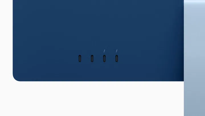 The 24-inch iMac has up to 4 USB-C ports – two of which supports Thunderbolt 3 and USB 4. (Image source: Apple)