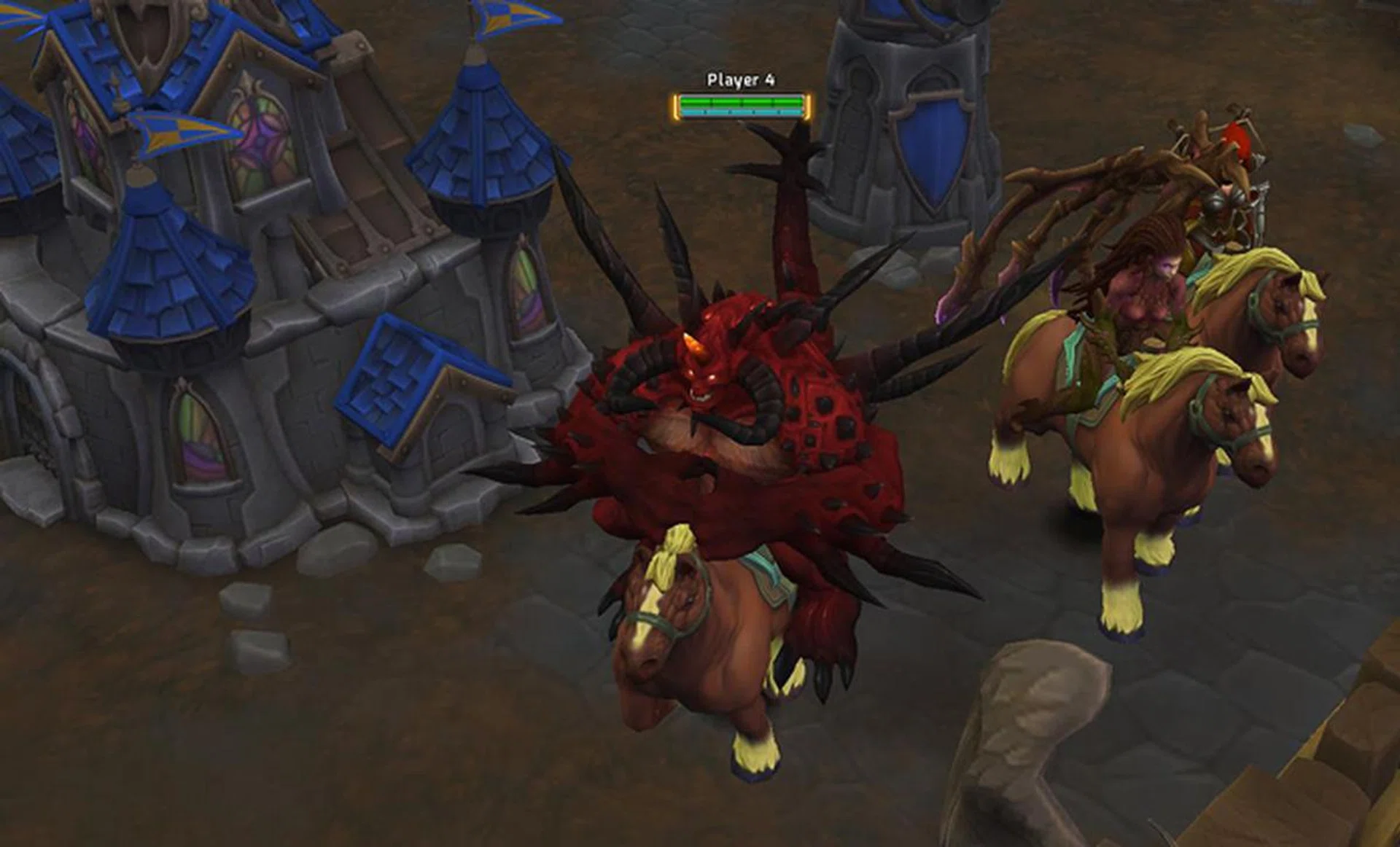 Diablo charges into battle on his fearsome steed - a brown horse.