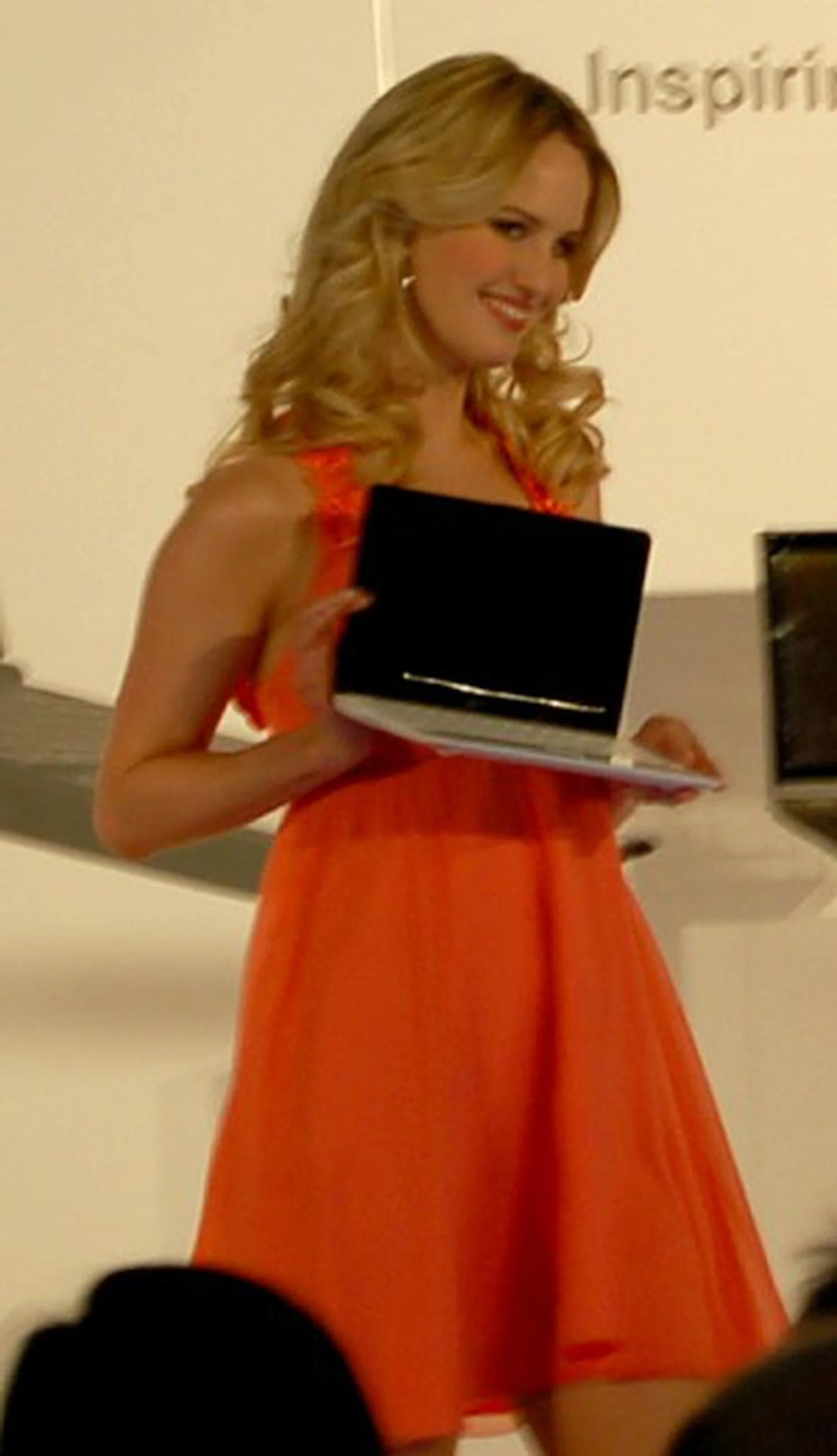  Seen here is one of the smallest sizes handled by the pretty model at the press conference.  