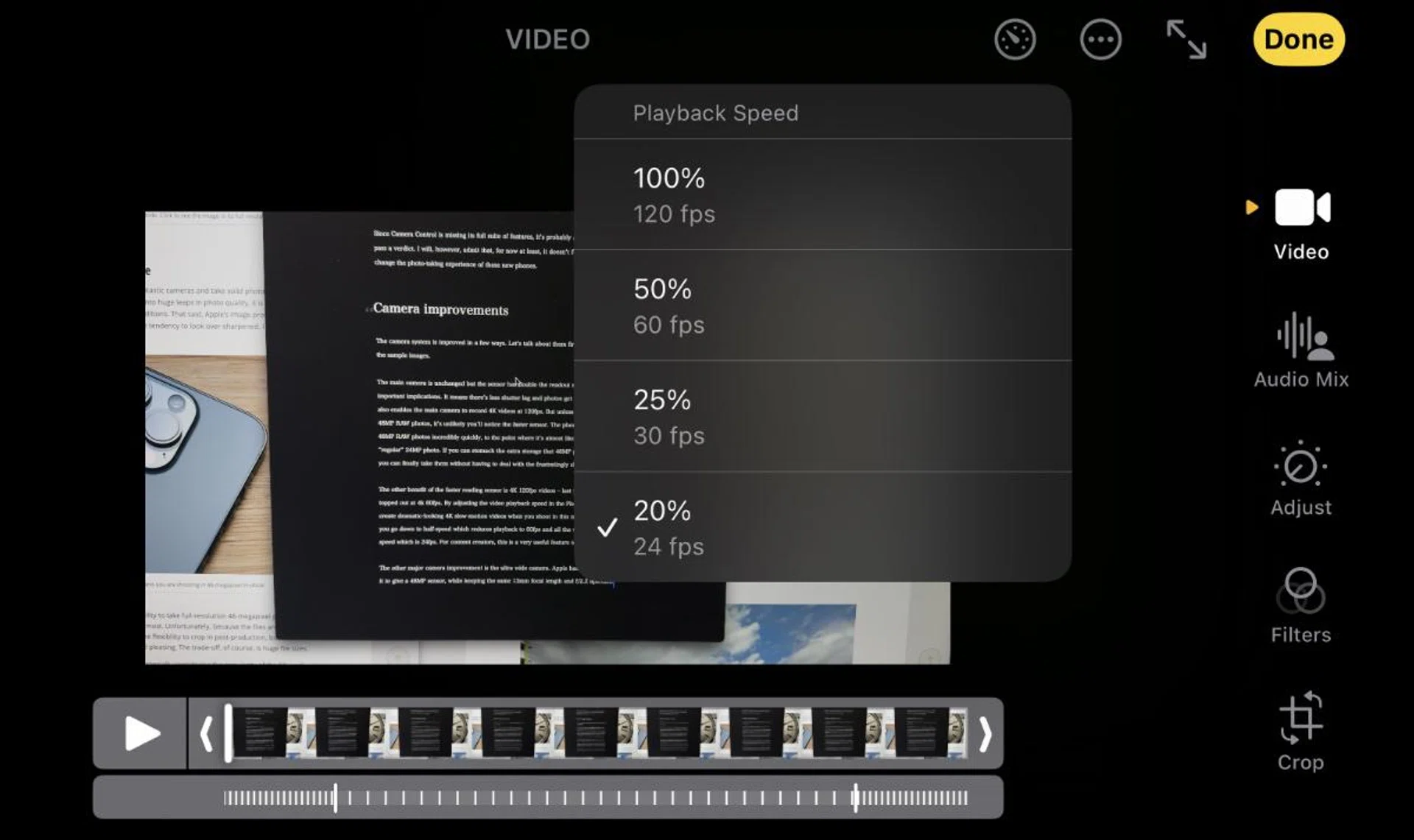 Adjusting the playback rate of video taken in 4K 120fps lets you create dramatic slow-motion videos. Photo: HWZ