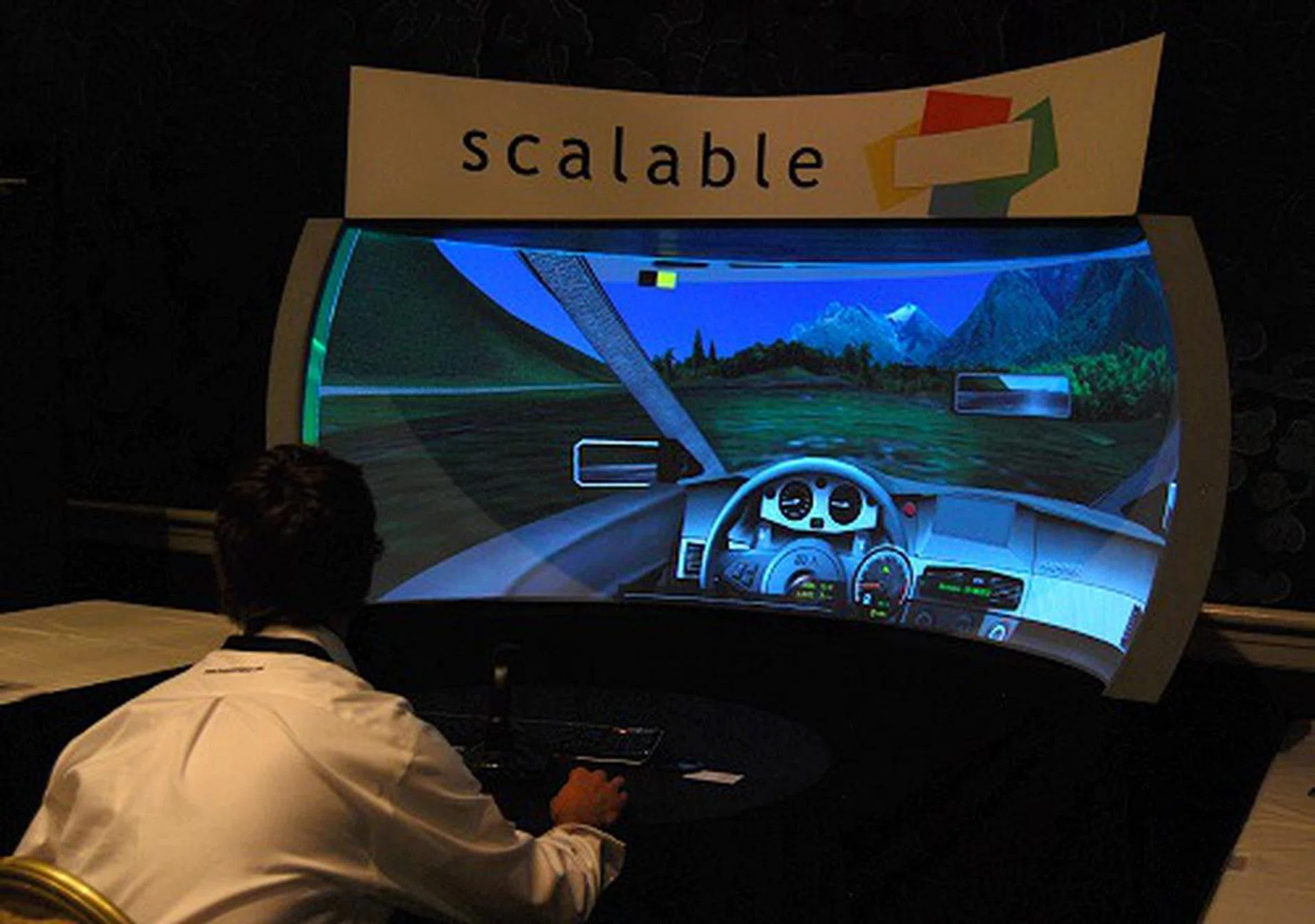 Scalable Display Technologies is one of the more successful software providers for multi-projector display systems. Shown here is a curved screen experience to provide a more immersive feel in simulation and the likes.