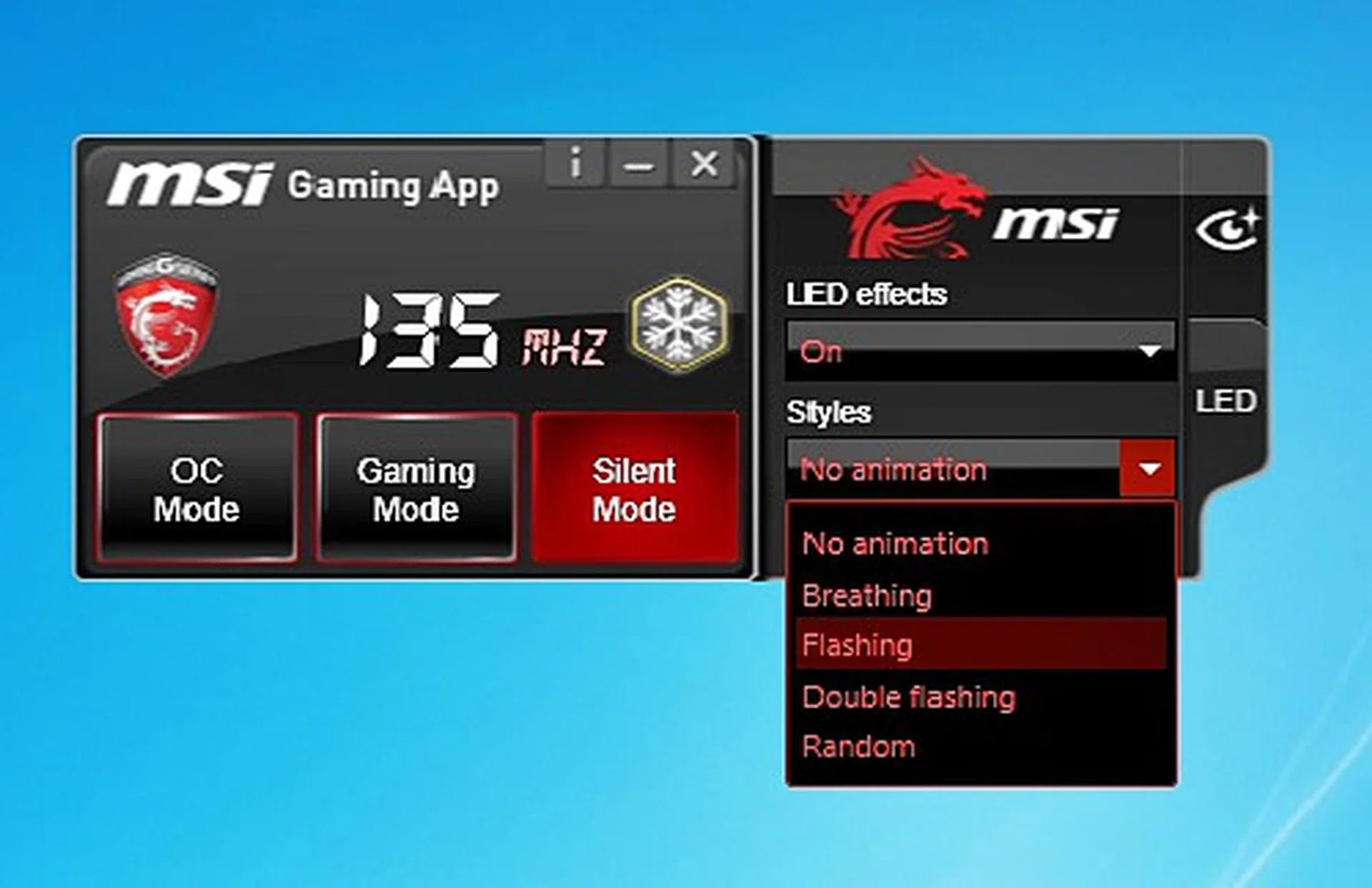 The MSI Gaming App has been updated with the new LED feature that is accessed via the LED tab. The Eye Rest tab is just above the new LED tab.