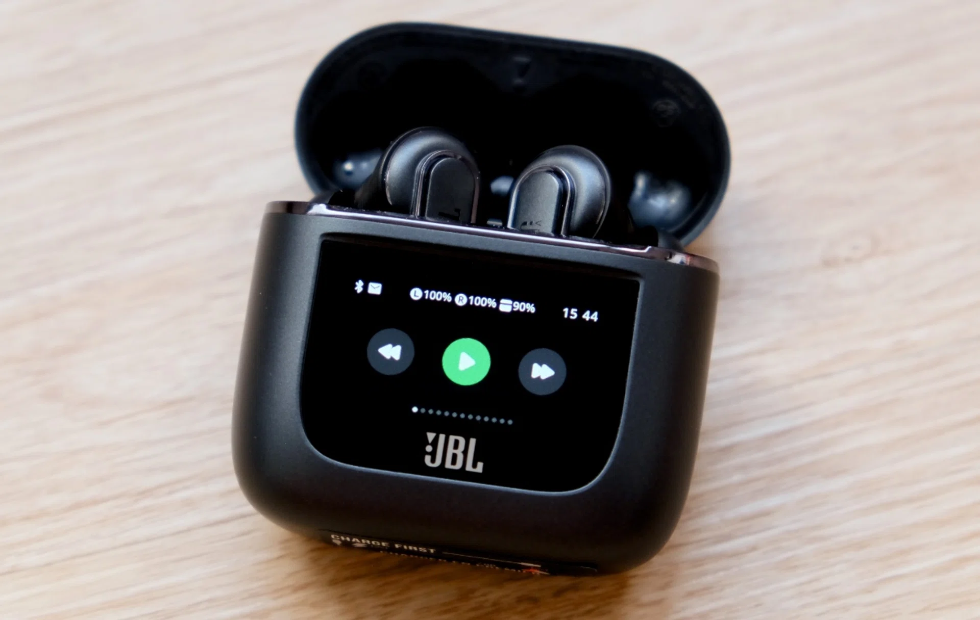 The JBL Tour Pro 2's charging case is huge, but it also has a very functional little LCD display.