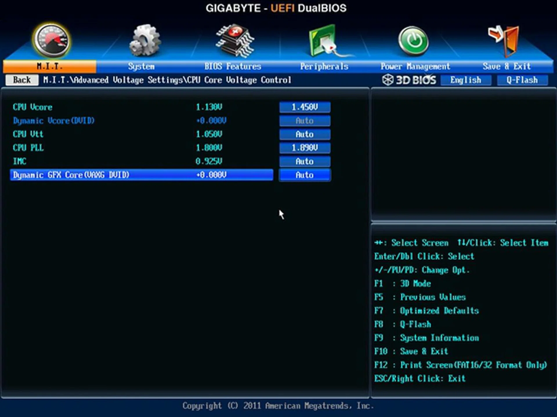 The CPU Core Voltage Control section that allowed us to tweak the voltage settings related to the CPU and DRAM operations.