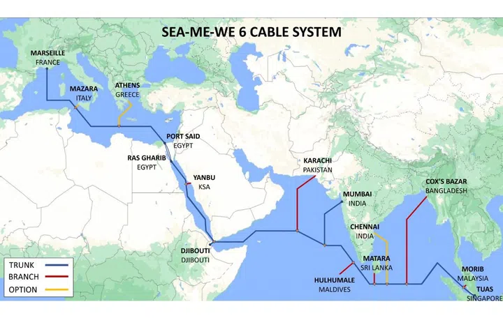 The route of SEA-ME-WE 6. Image source: Singtel. 