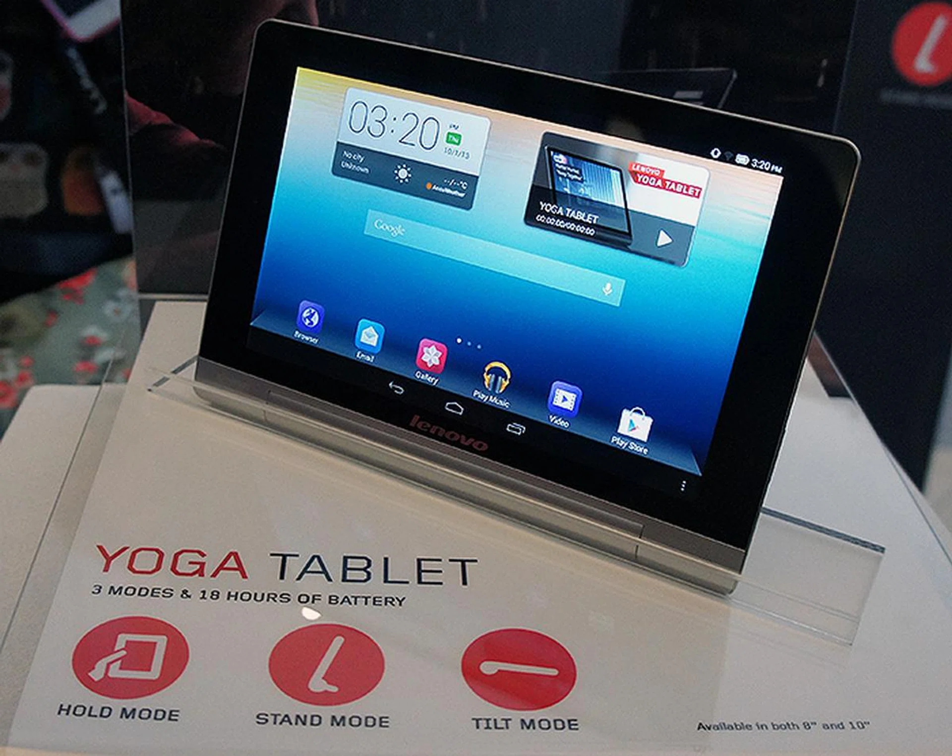 The new Yoga tablet has an integrated stand that lets it prop itself up like this without the aid of any covers or props.
