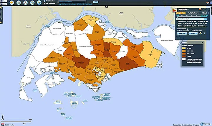 You won't be able to tell from this screenshot, but according to the Population Query, in 2010, Bedok has the most number of people (22,561) having at least S$8,000 of income from work.
