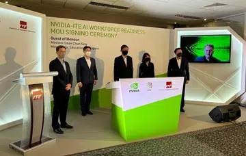 The MOU was signed by Mr Dennis Ang, NVIDIA's senior director for enterprise business in SEA and ANZ, Ms Low Khah Gek, CEO of ITE, and witnessed by Minister of Education Chan Chun Sing.