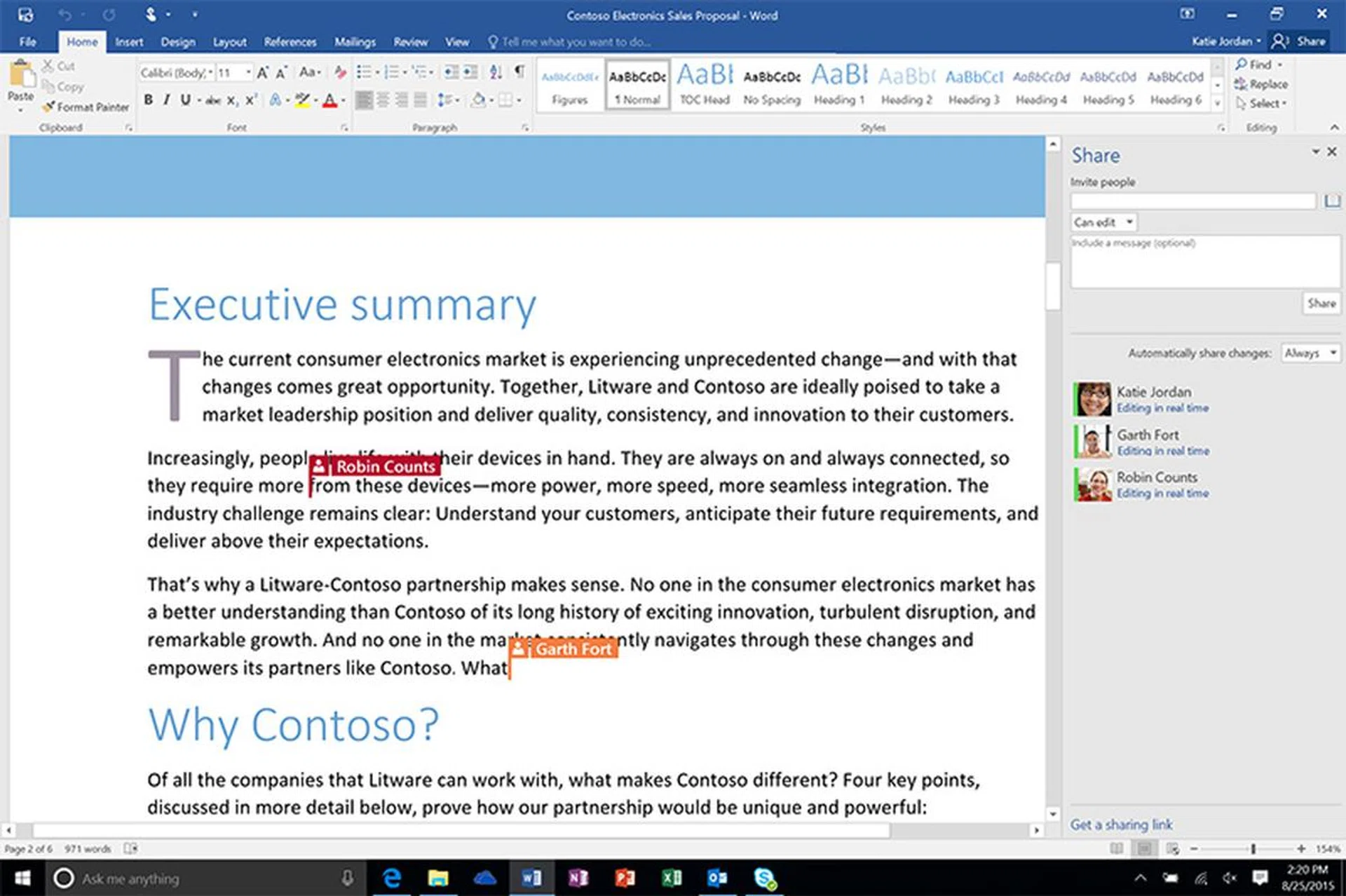 Office 2016 now supports real-time co-authoring. (Image Source: Microsoft)