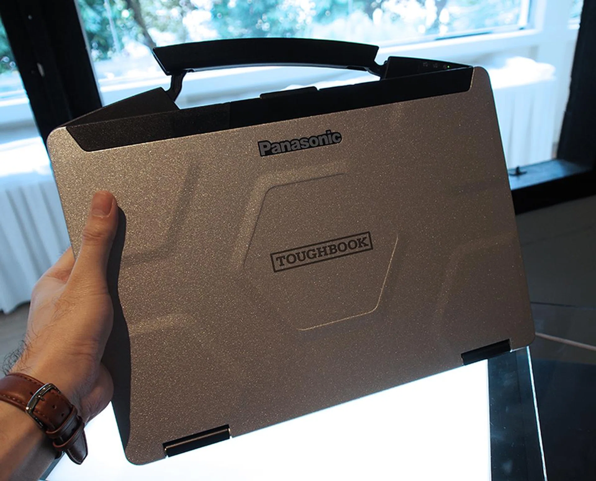 The Toughbook CF-54 has an integrated handle for easy portability.