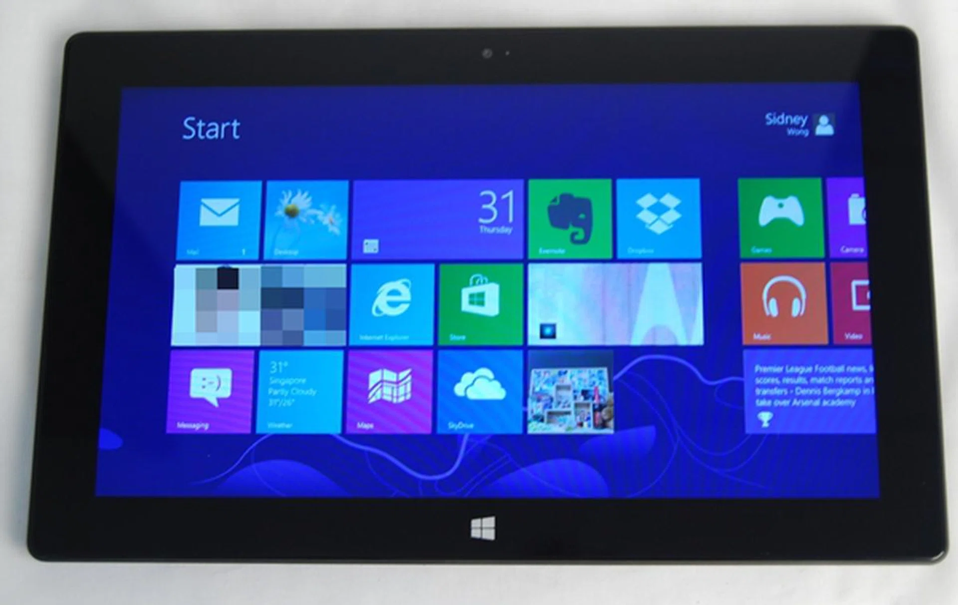 Judging from the location of the capacitive Start button (treat it like your "home" button), you can see that the Surface is best used in landscape mode.