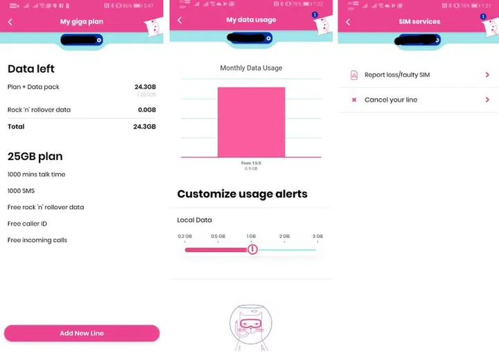 As a fully digital service, Giga is trying to make everything happen within their app, from real-time data tracking to account cancellation. Remember, Giga is currently a no contract service.