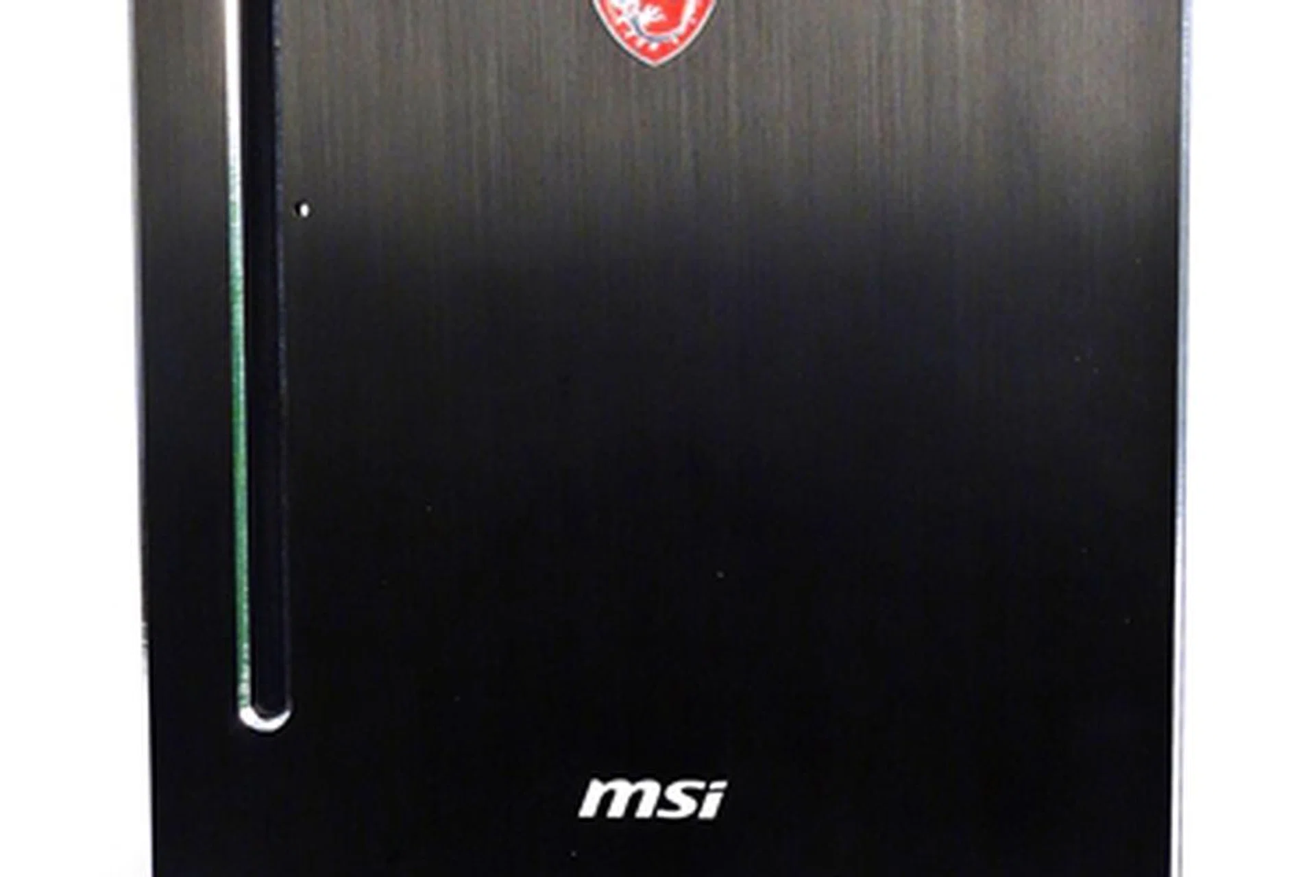 The MSI Nightblade is a mini-ITX barebone system that features the company's Z87I Gaming AC motherboard. It also includes a SilverStone 80 Gold Plus 600W ATX PSU, and a slot-loading DVD drive. There are intake vents at the bottom of the chassis, near the system stand/carrying handle.