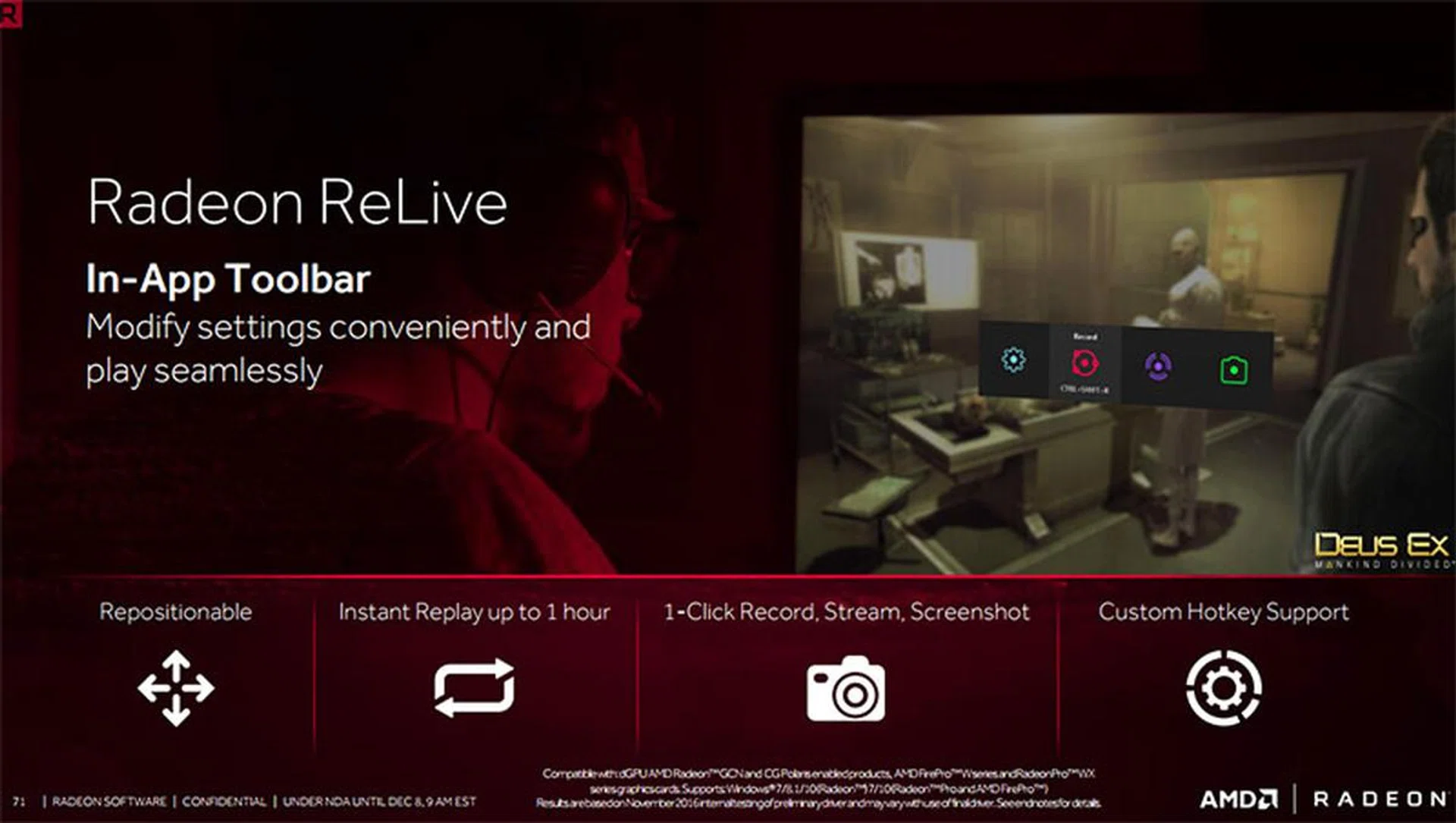 An in-game overlay gives you quick access to key settings.