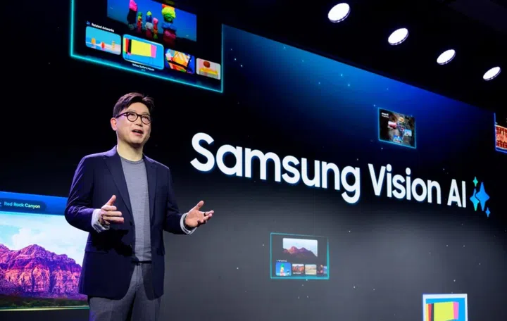 SW Yong, President and Head of Visual Display Business at Samsung speaking about Samsung Vision AI. Photo: Samsung.
